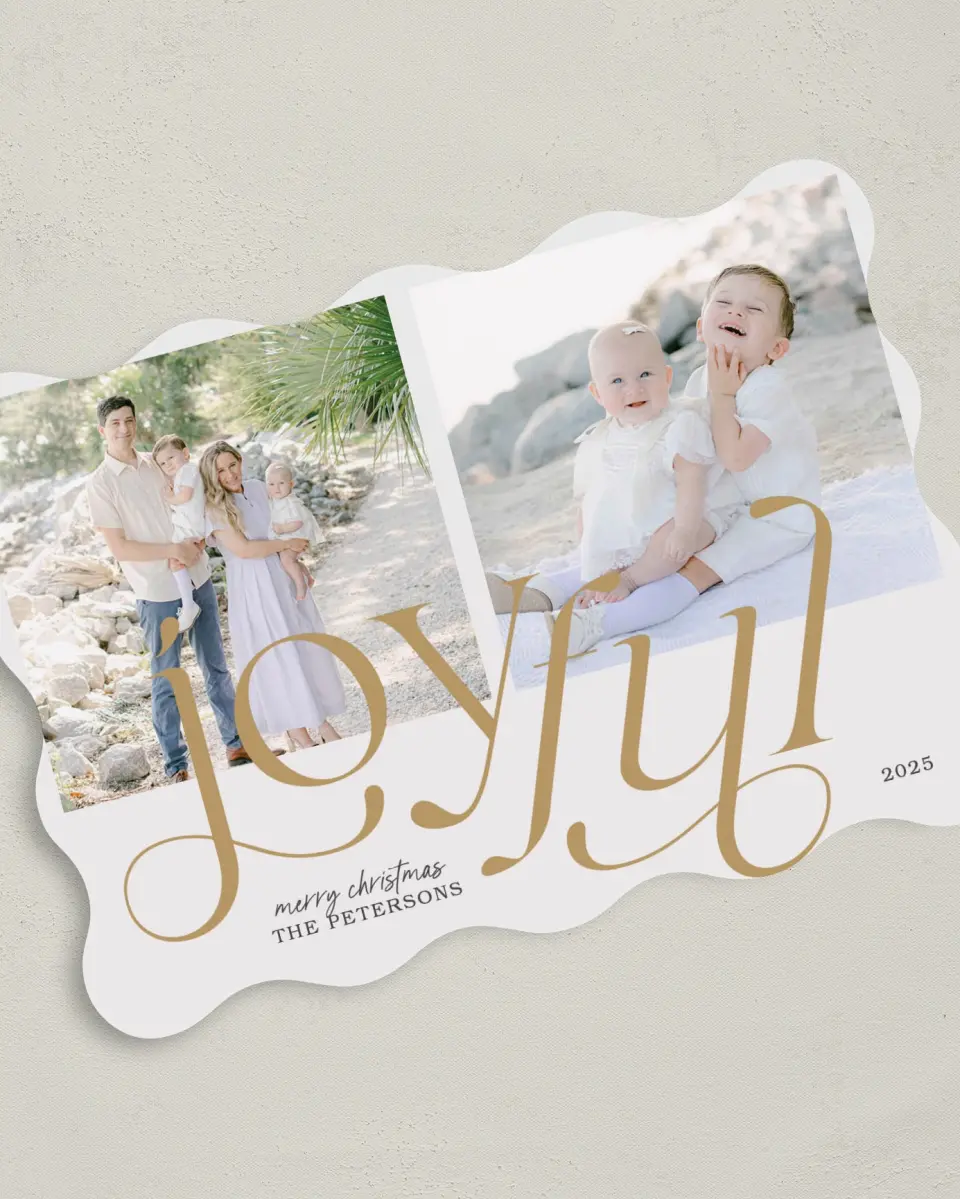 This is a 5" x 7" Christmas Card called Joyful printed in full color on Premium Smooth paper