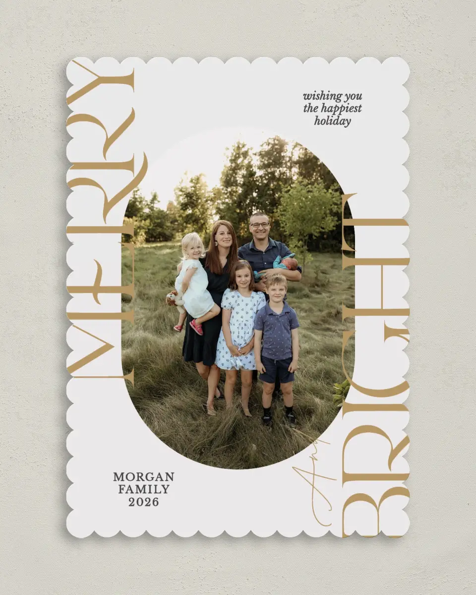 This is a 5" x 7" Christmas Card called Bright Holiday printed in full color on Premium Smooth paper on Premium Smooth paper on Premium Smooth paper