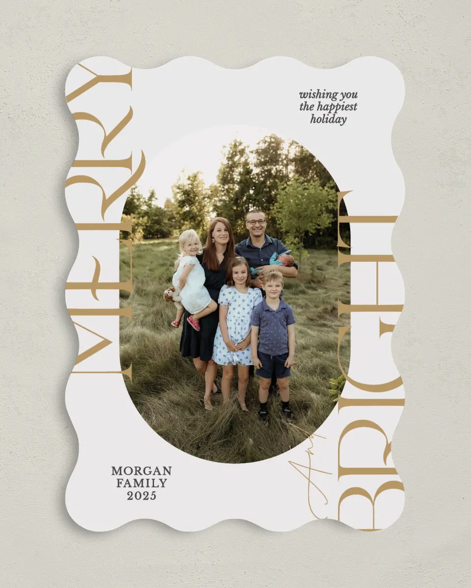 This is a 5" x 7" Christmas Card called Bright Holiday printed in full color on Premium Smooth paper