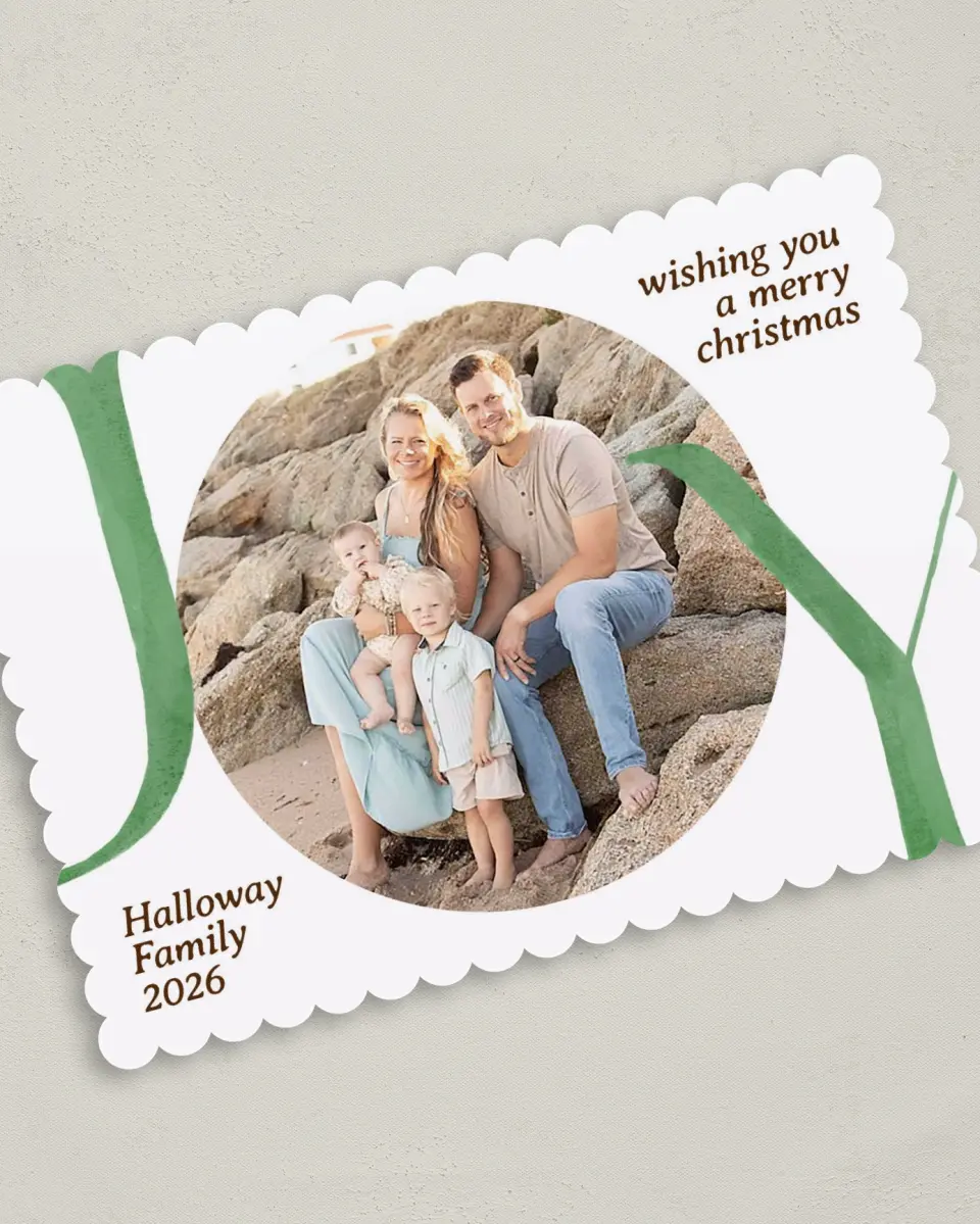 This is a 5" x 7" Christmas Card called Fullness of Joy printed in full color with Gold foil on Premium Smooth paper on Premium Smooth paper on Premium Smooth paper
