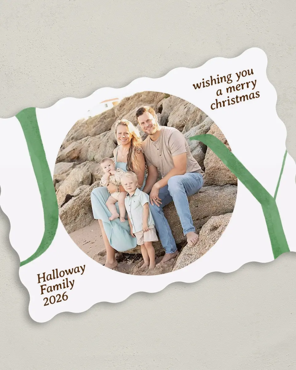 This is a 5" x 7" Christmas Card called Fullness of Joy printed in full color with Gold foil on Premium Smooth paper