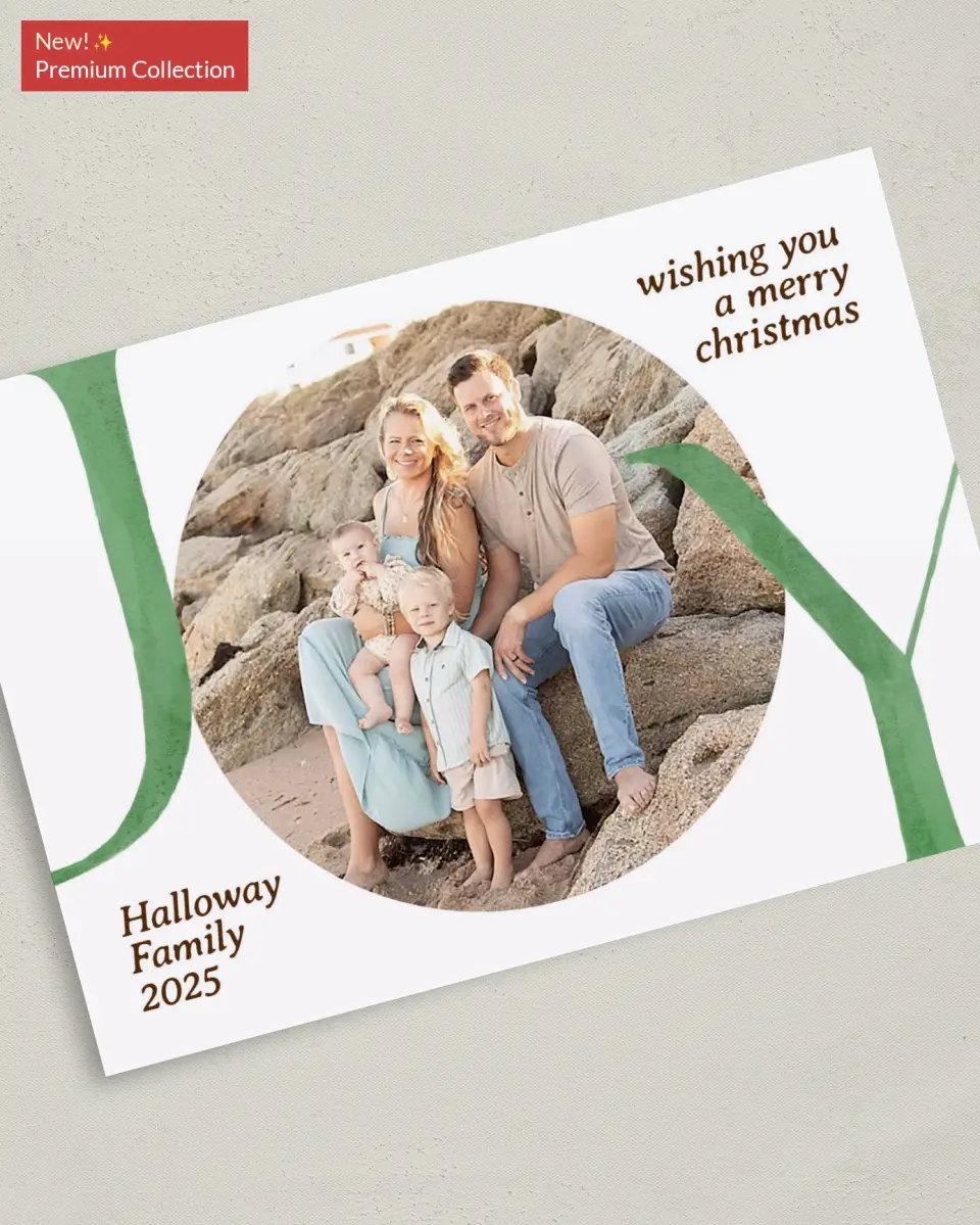This is a 5" x 7" Christmas Card called Fullness of Joy printed in full color with Gold foil on Premium Smooth paper