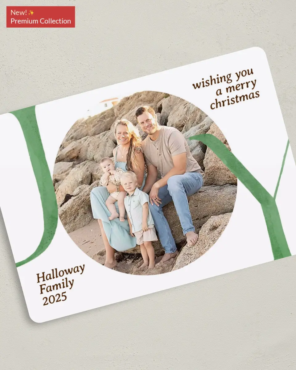 This is a 5" x 7" Christmas Card called Fullness of Joy printed in full color with Gold foil on Premium Smooth paper