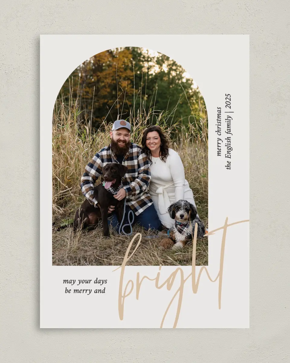 This is a 5" x 7" Christmas Card called Merriest and Bright printed in full color on Premium Smooth paper