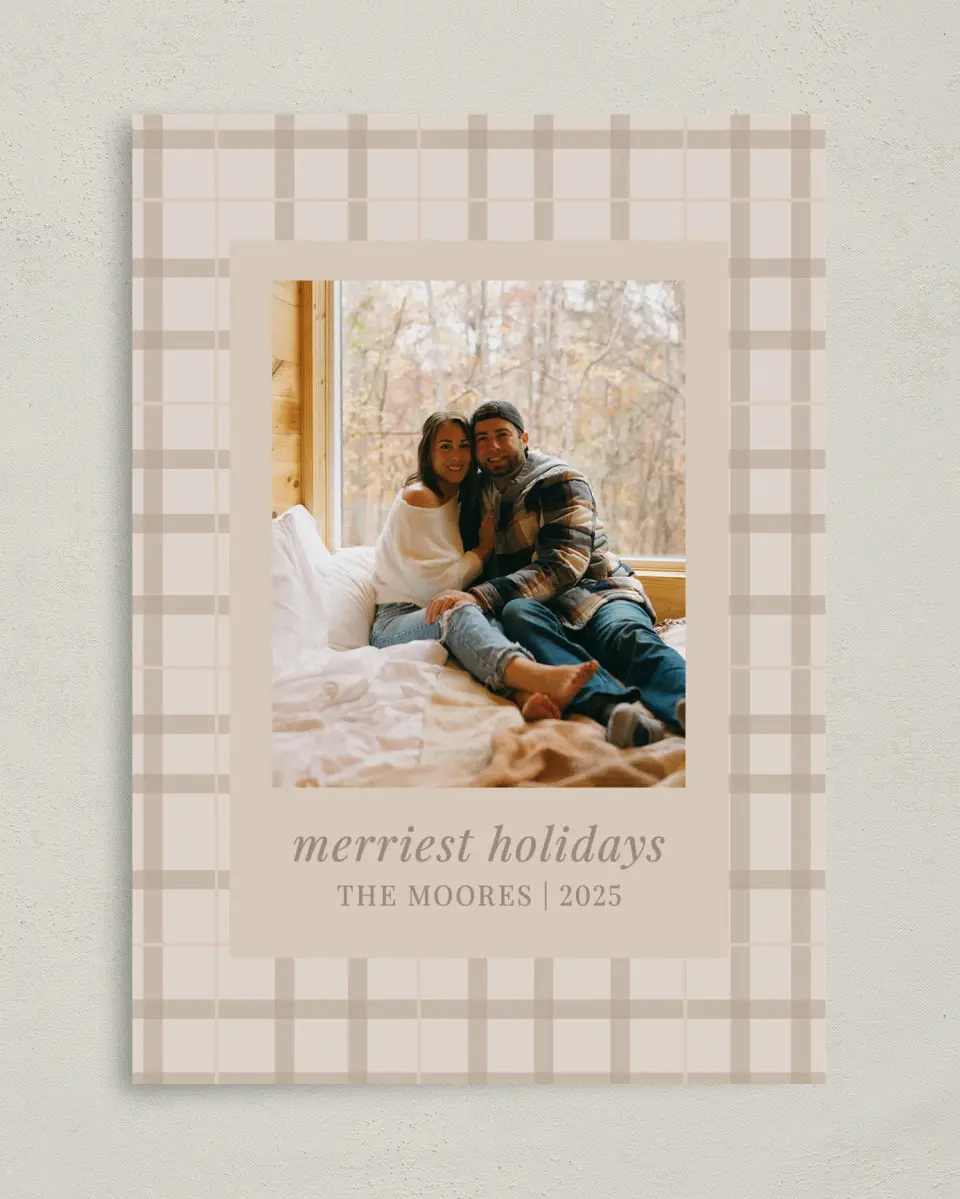 This is a 5" x 7" Christmas Card called Pretty in Plaid printed in full color on Premium Smooth paper