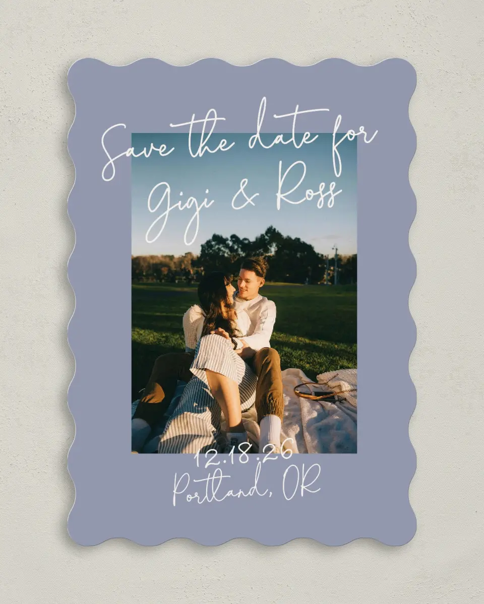 This is a 5" x 7" Save the Date Card called Yours Truly printed in full color on Premium Smooth paper