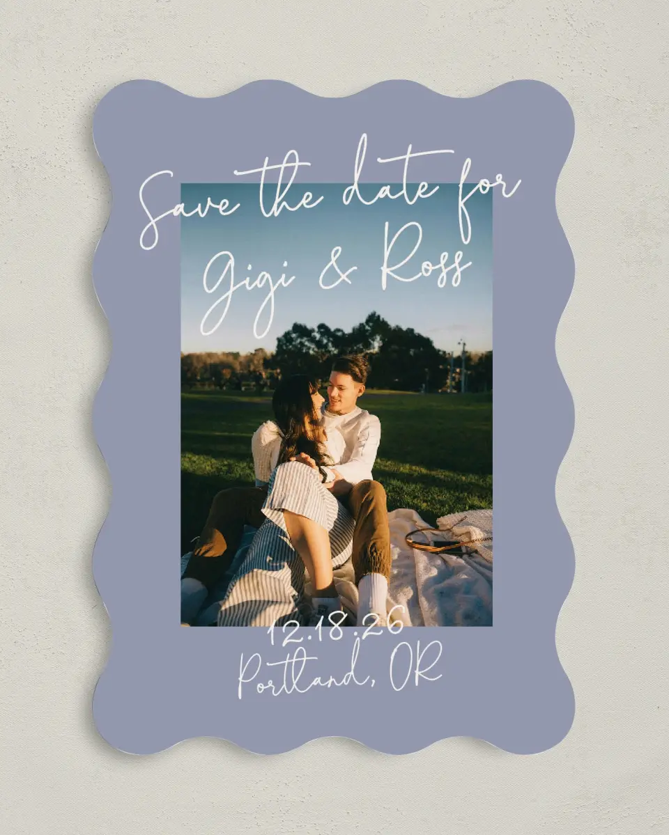 This is a 5" x 7" Save the Date Card called Yours Truly printed in full color on Premium Smooth paper