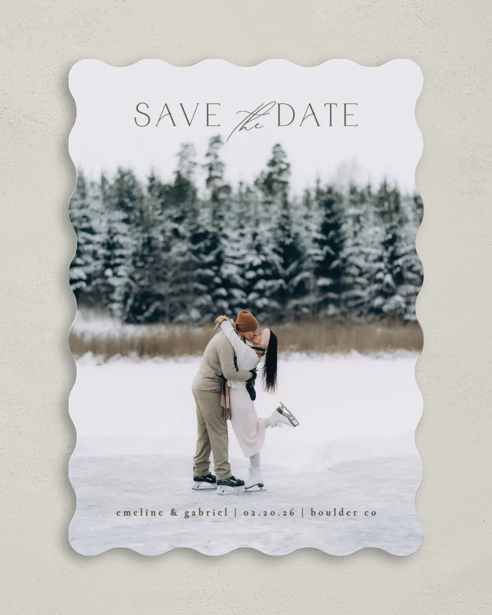This is a 5" x 7" Save the Date Card called Gliding Love printed in full color on Premium Smooth paper