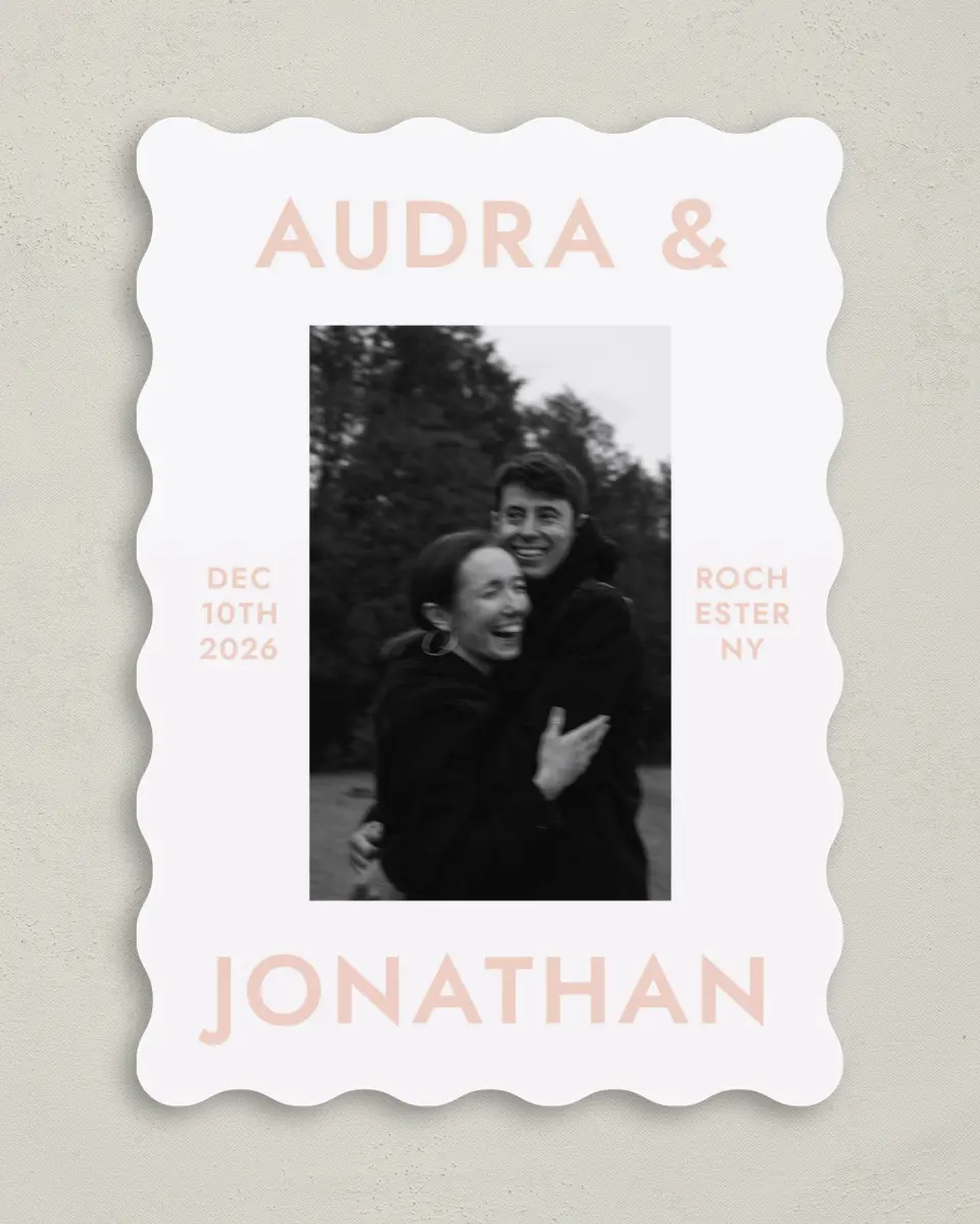 This is a 5" x 7" Save the Date Card called You & Me printed in full color on Premium Smooth paper