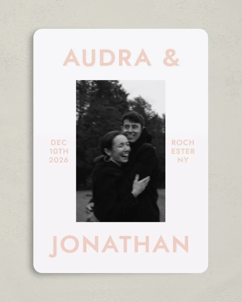 This is a 5" x 7" Save the Date Card called You & Me printed in full color on Premium Smooth paper
