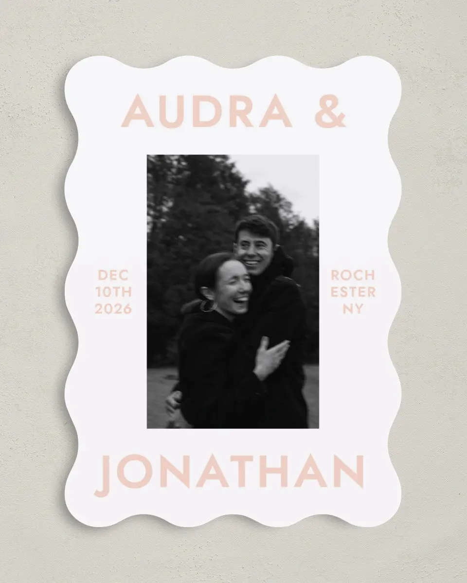 This is a 5" x 7" Save the Date Card called You & Me printed in full color on Premium Smooth paper
