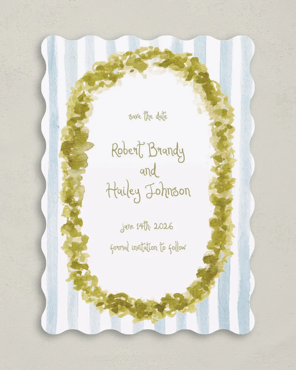 This is a 5" x 7" Save the Date Card called Soft Meadows printed in full color on Premium Smooth paper