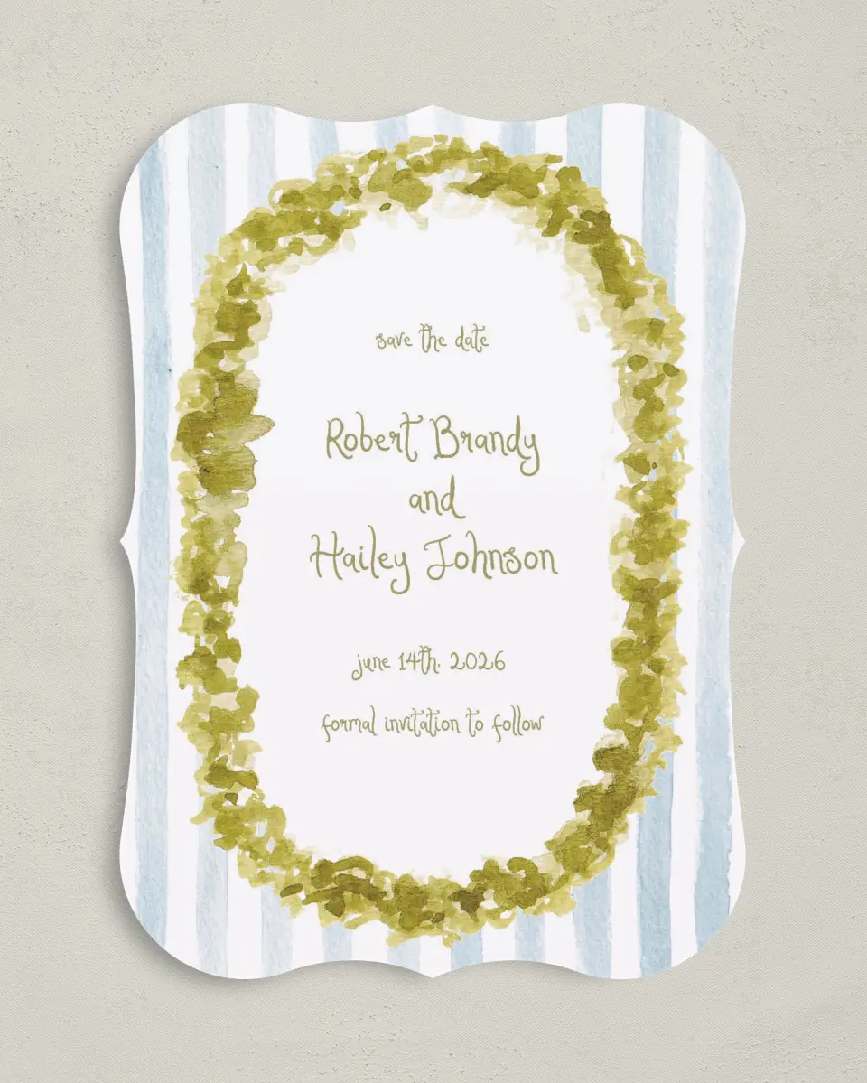 This is a 5" x 7" Save the Date Card called Soft Meadows printed in full color on Premium Smooth paper