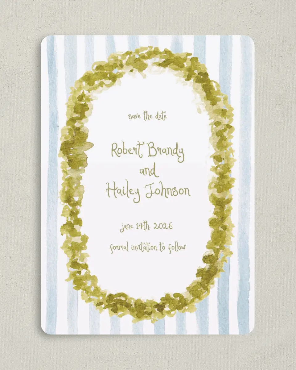 This is a 5" x 7" Save the Date Card called Soft Meadows printed in full color on Premium Smooth paper