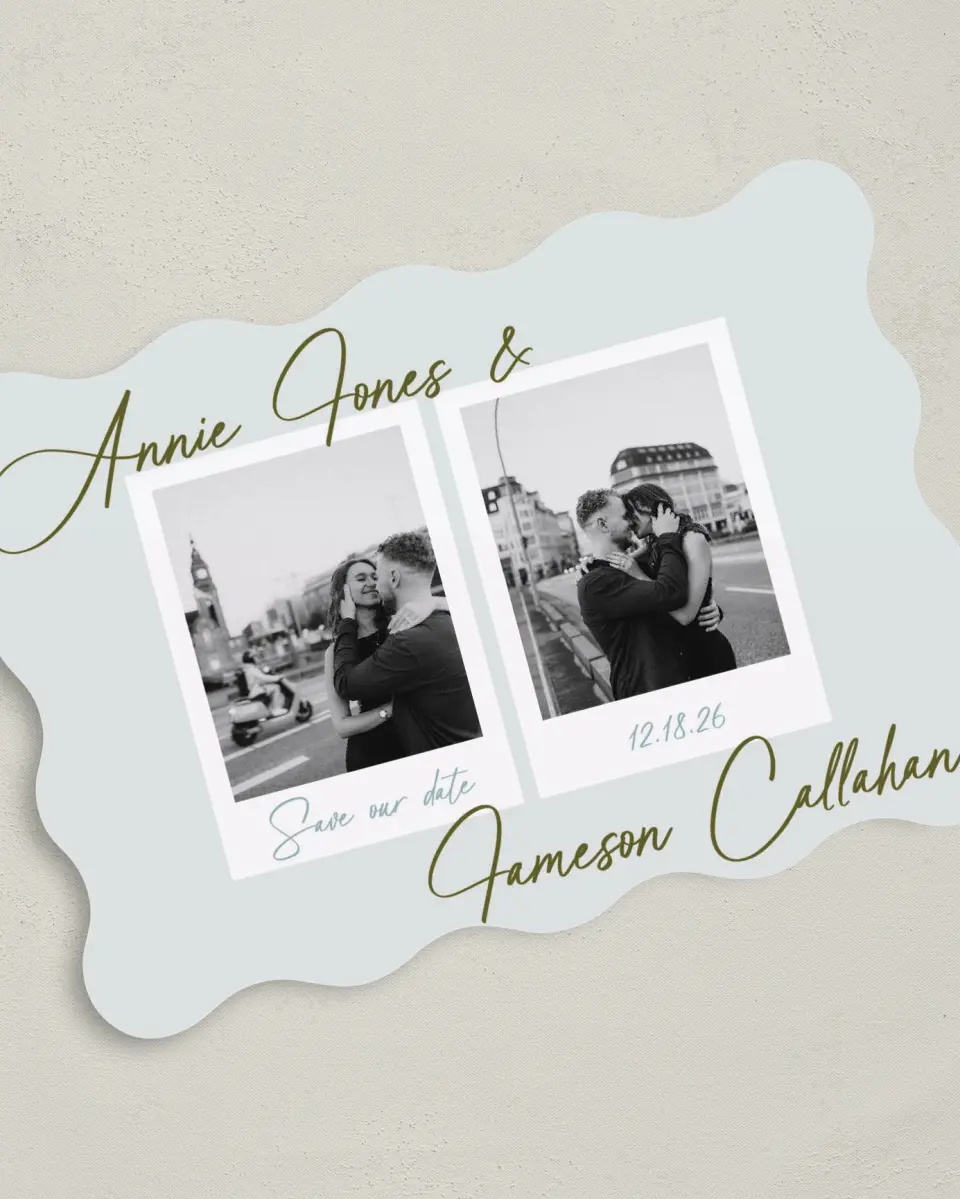 This is a 5" x 7" Save the Date Card called Precious Moments printed in full color on Premium Smooth paper