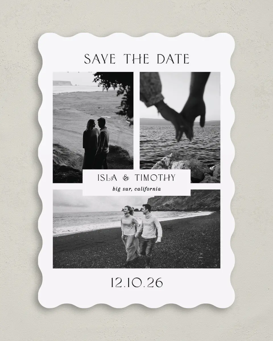 This is a 5" x 7" Save the Date Card called Hearts Content printed in full color on Premium Smooth paper