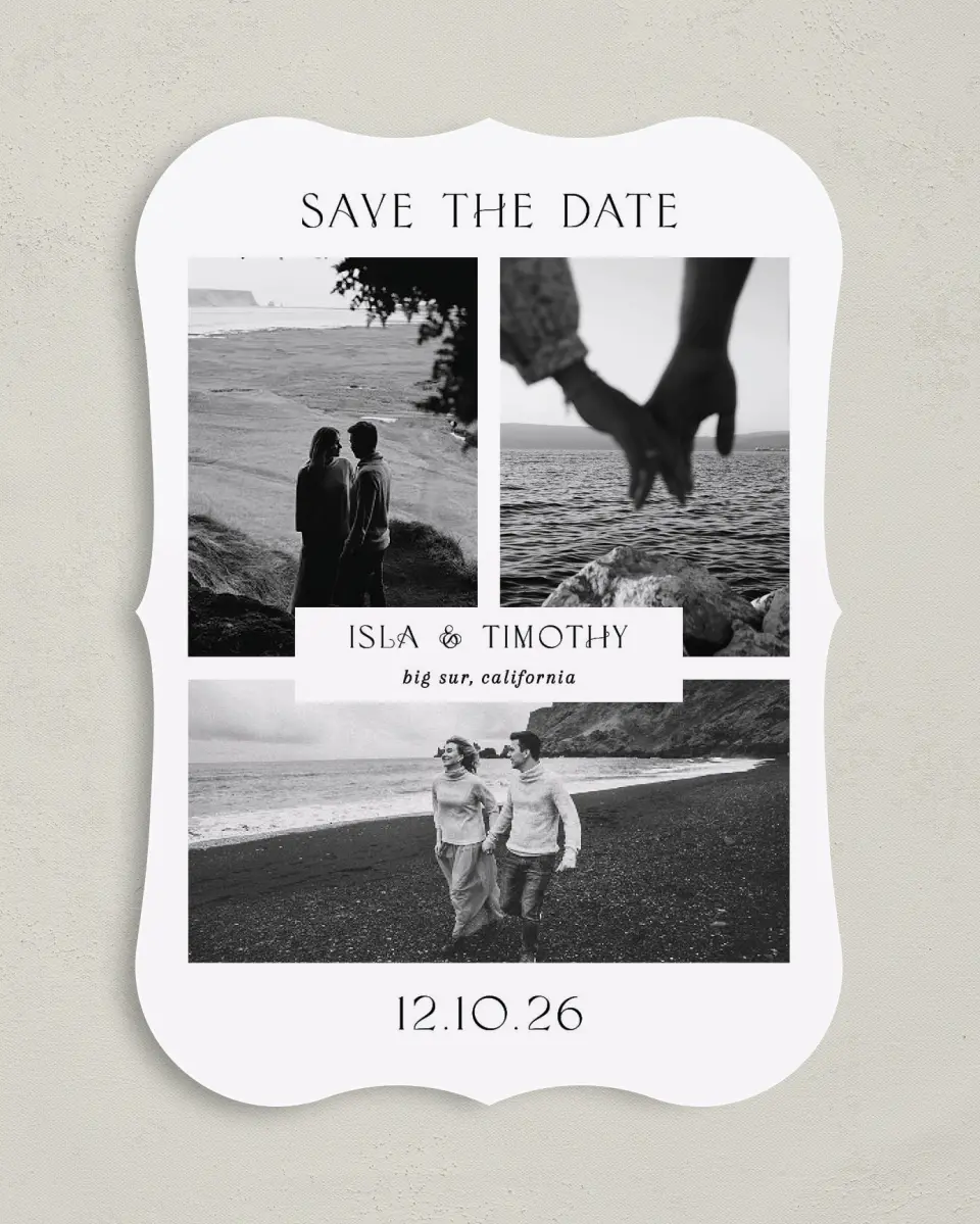 This is a 5" x 7" Save the Date Card called Hearts Content printed in full color on Premium Smooth paper
