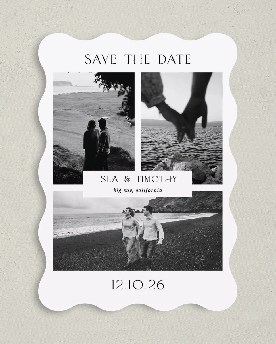 This is a 5" x 7" Save the Date Card called Hearts Content printed in full color on Premium Smooth paper