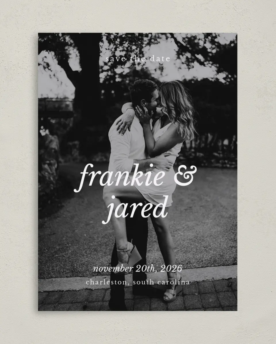 This is a 5" x 7" Save the Date Card called Lifelong Duo printed in full color on Premium Smooth paper