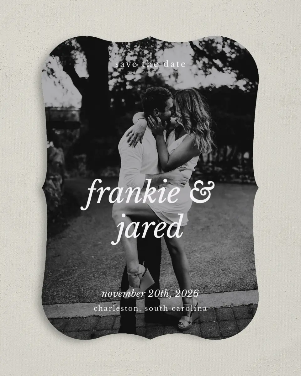 This is a 5" x 7" Save the Date Card called Lifelong Duo printed in full color on Premium Smooth paper