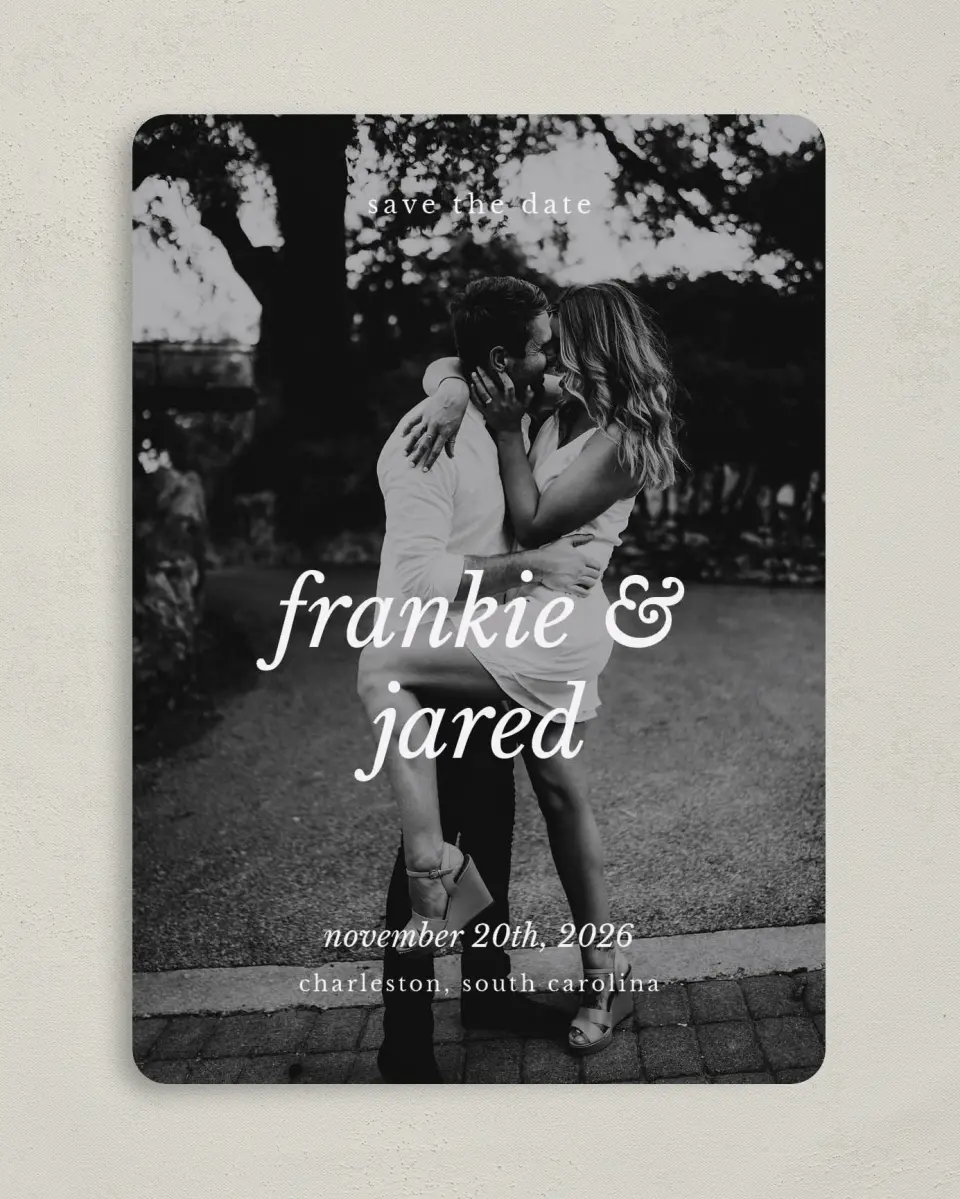 This is a 5" x 7" Save the Date Card called Lifelong Duo printed in full color on Premium Smooth paper