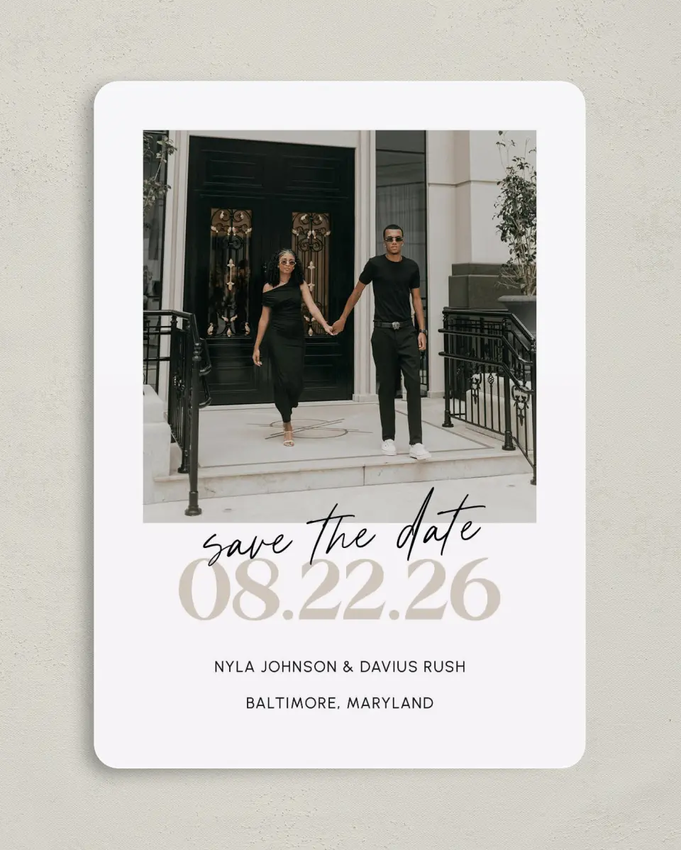 This is a 5" x 7" Save the Date Card called Bound By Love printed in full color on Premium Smooth paper