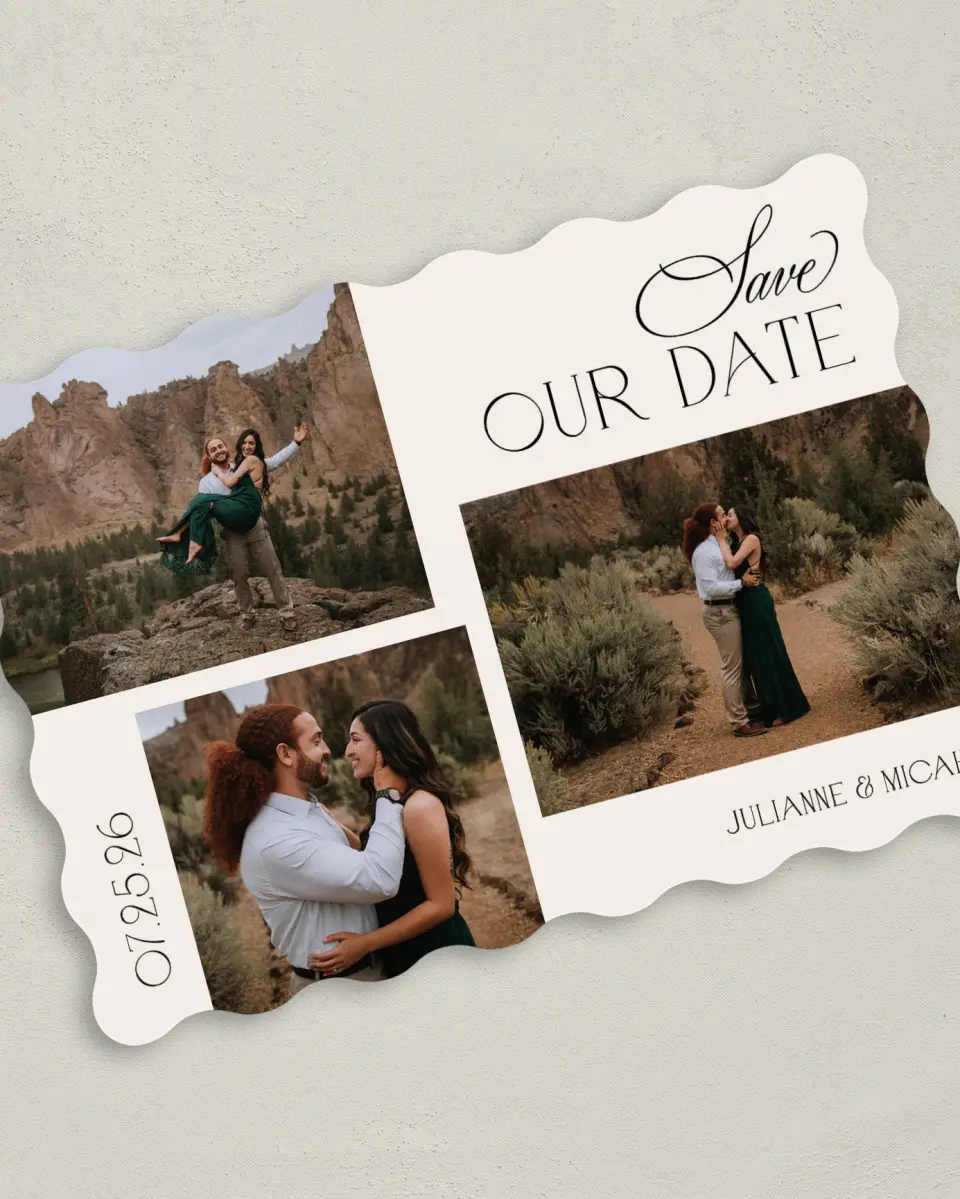 This is a 5" x 7" Save the Date Card called Our Love printed in full color on Premium Smooth paper
