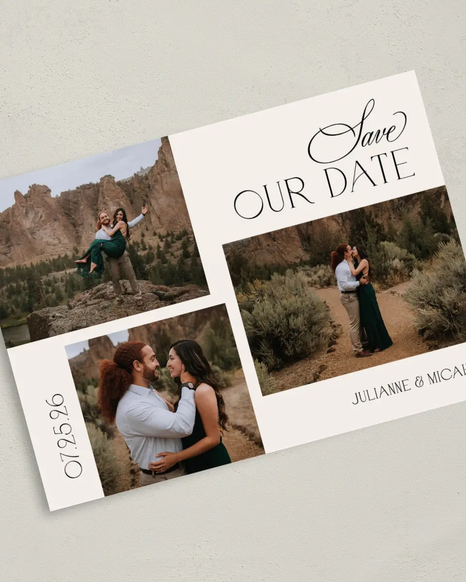 This is a 5" x 7" Save the Date Card called Our Love printed in full color on Premium Smooth paper