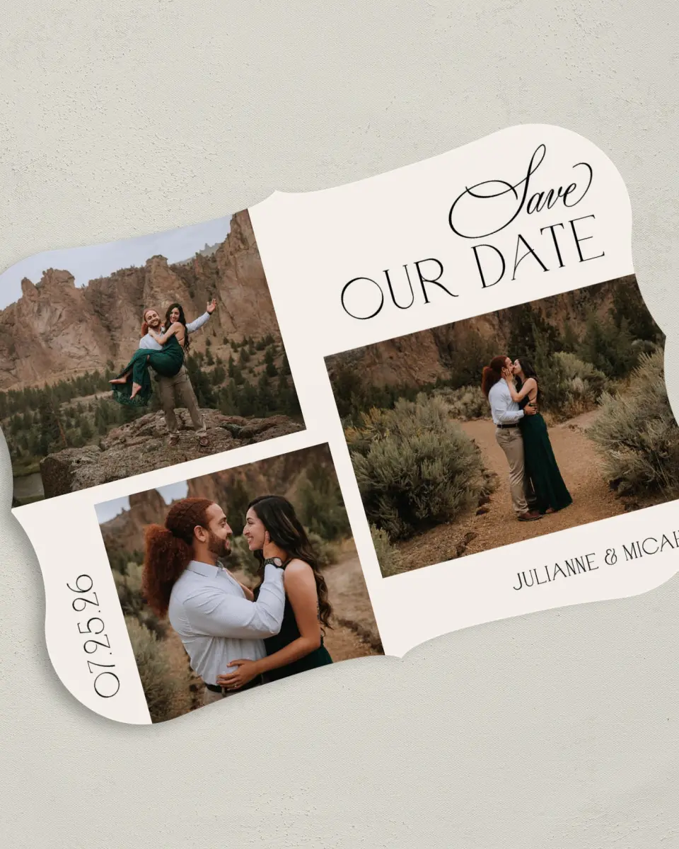 This is a 5" x 7" Save the Date Card called Our Love printed in full color on Premium Smooth paper