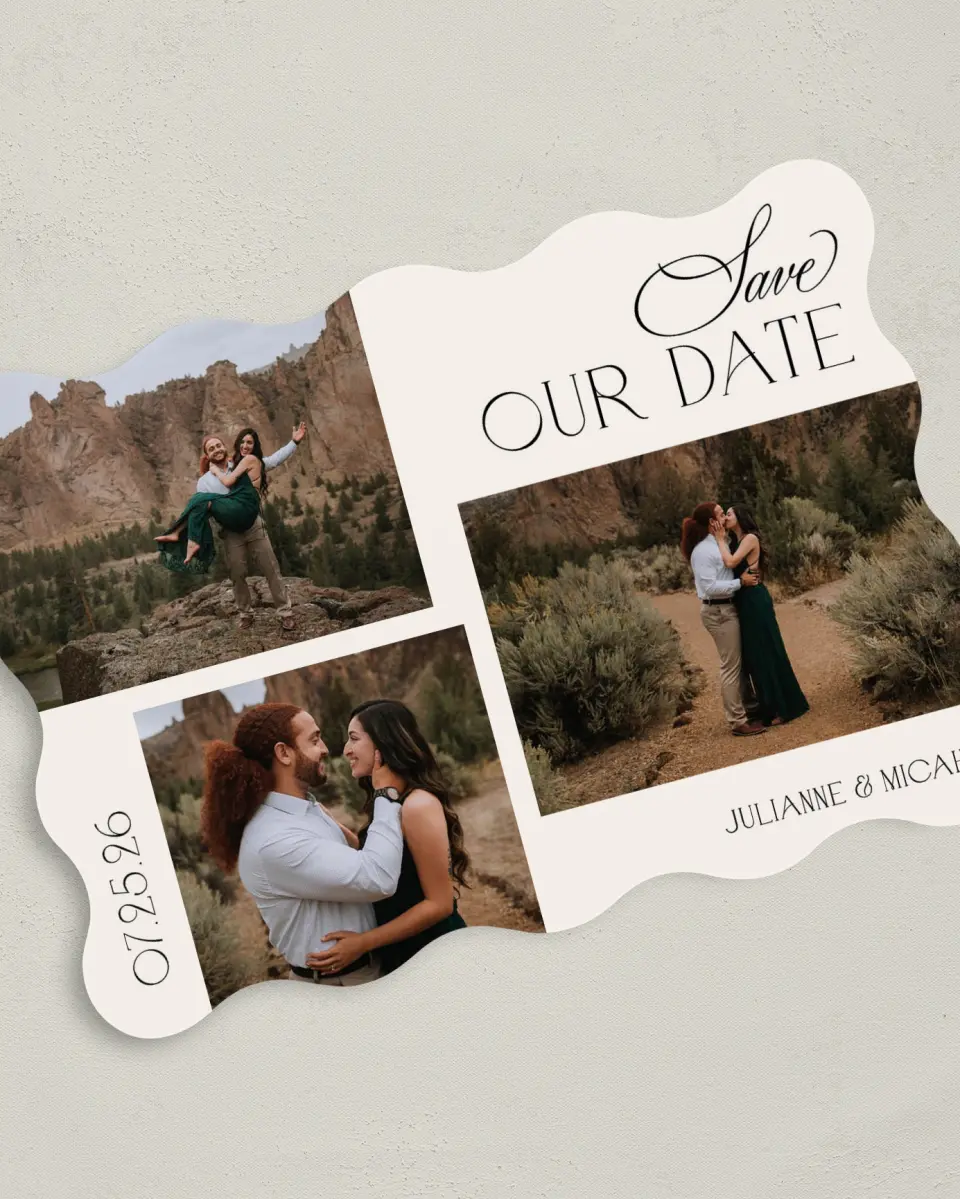 This is a 5" x 7" Save the Date Card called Our Love printed in full color on Premium Smooth paper
