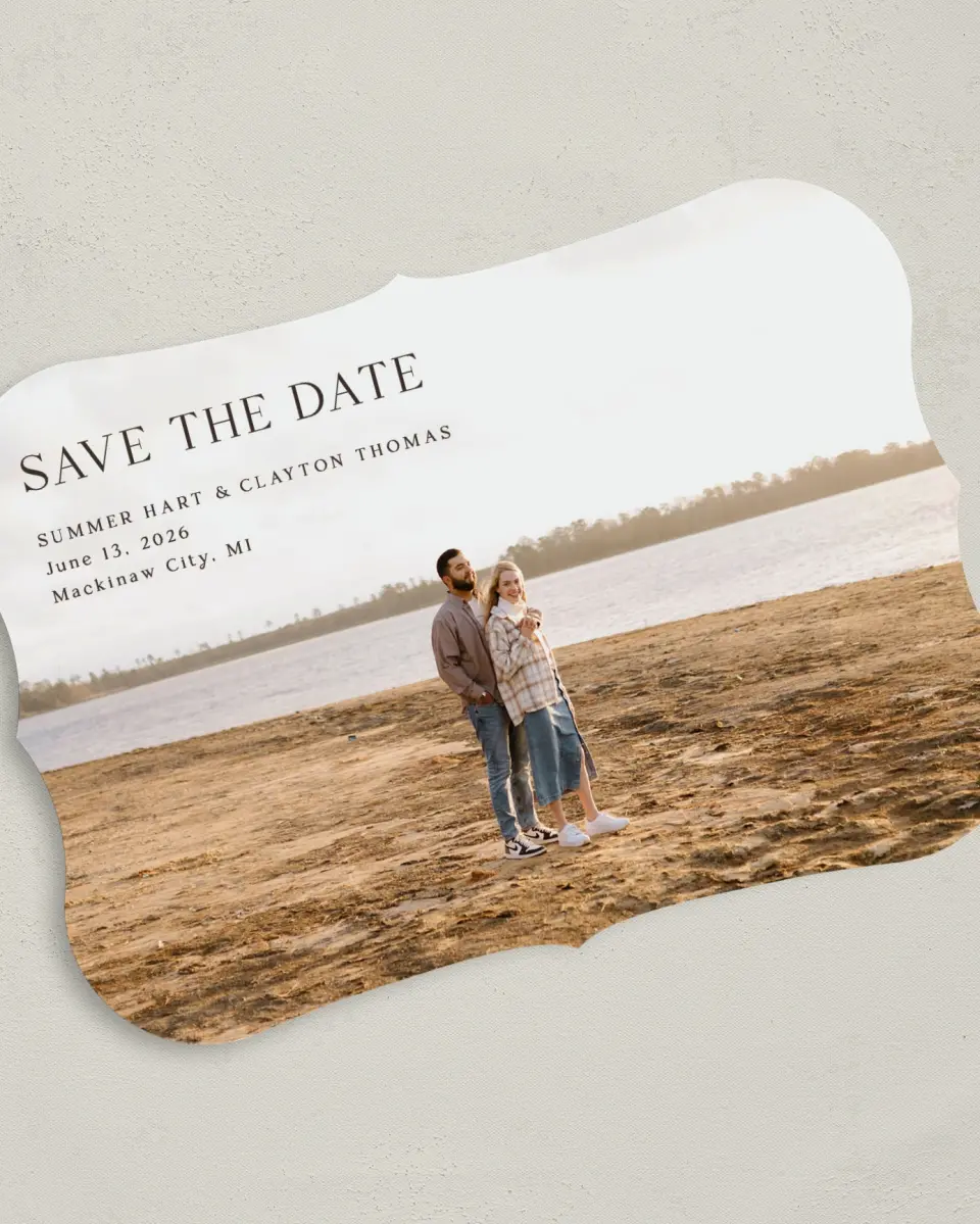 This is a 5" x 7" Save the Date Card called Beacon of Love printed in full color on Premium Smooth paper