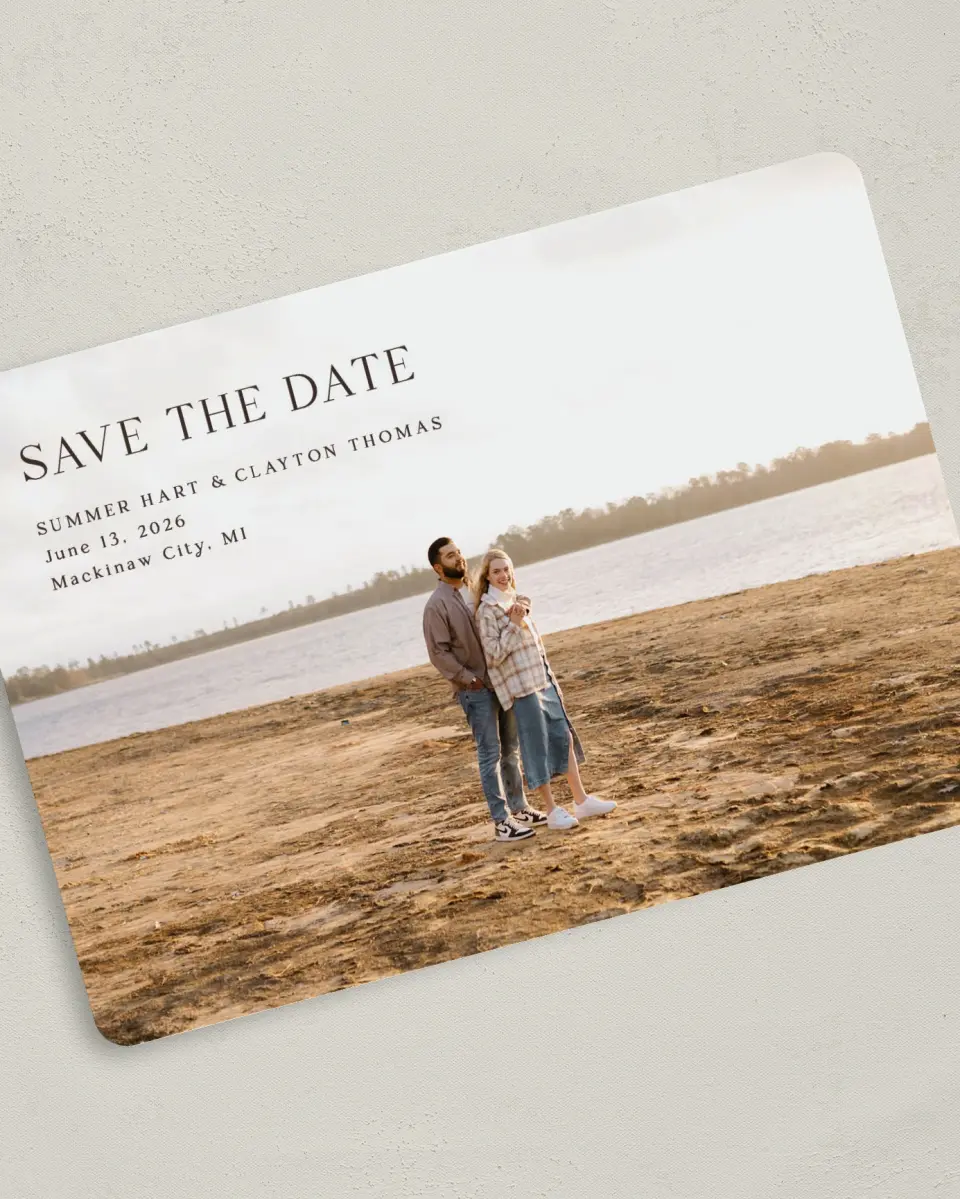 This is a 5" x 7" Save the Date Card called Beacon of Love printed in full color on Premium Smooth paper