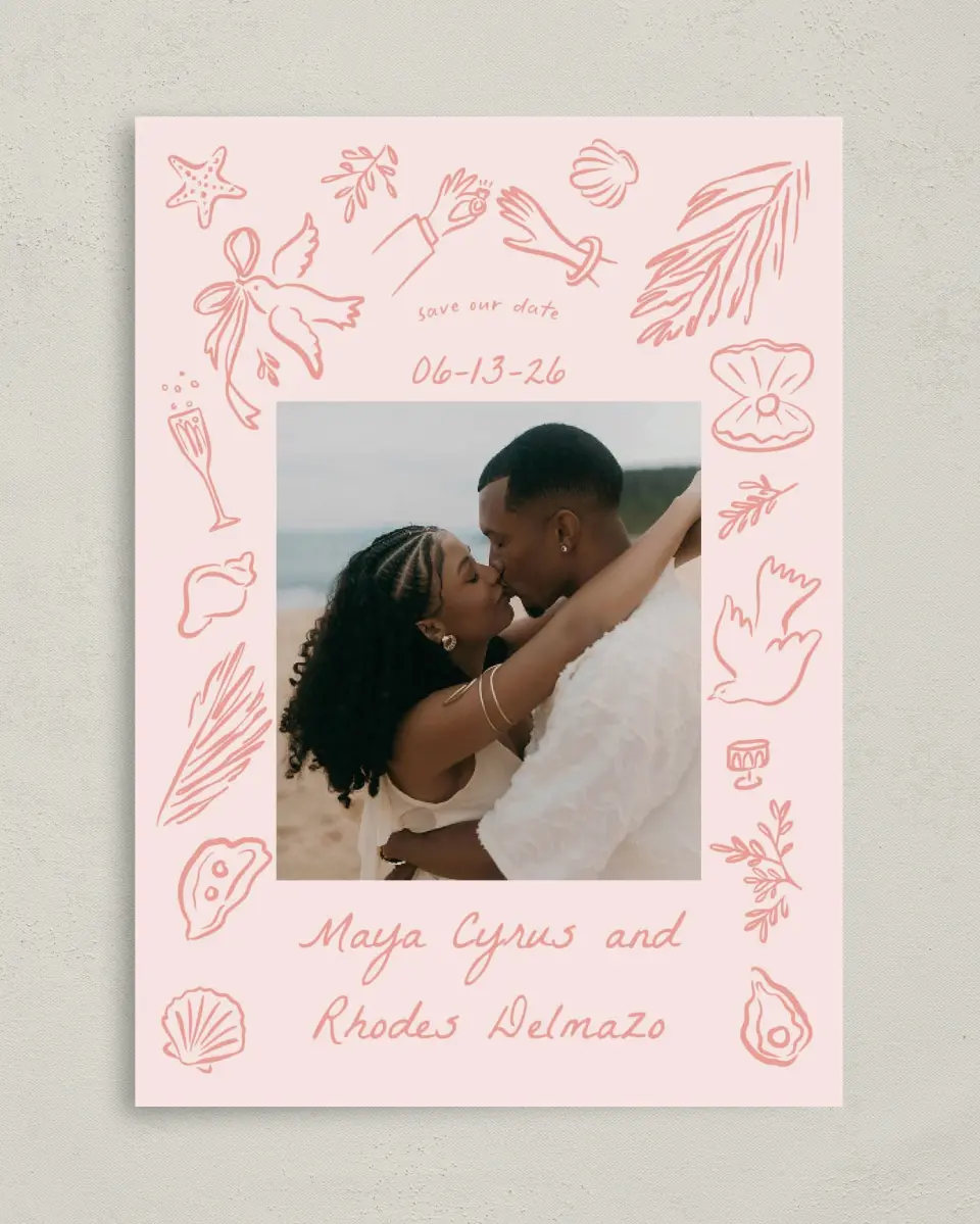 This is a 5" x 7" Save the Date Card called Maritime Vows printed in full color on Premium Smooth paper