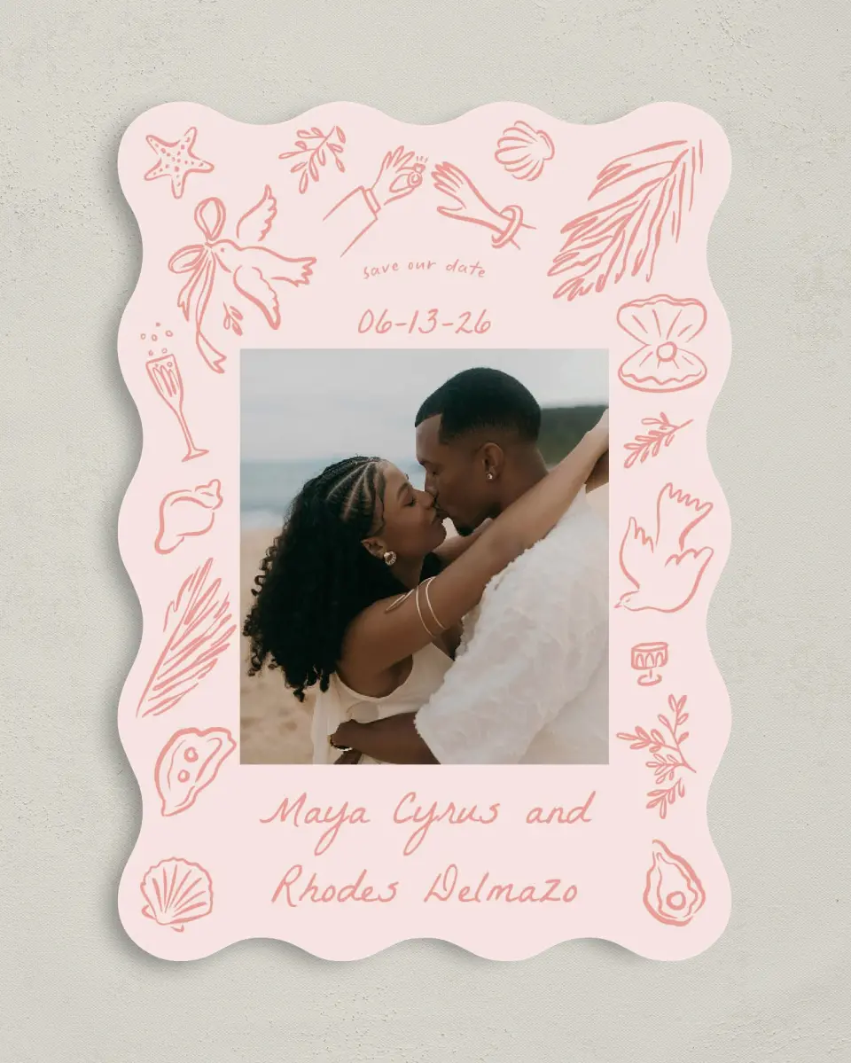This is a 5" x 7" Save the Date Card called Maritime Vows printed in full color on Premium Smooth paper