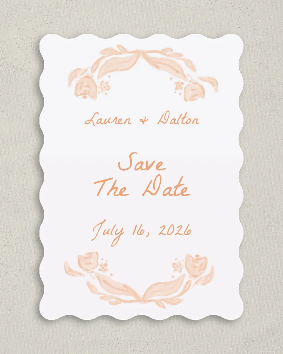 This is a 5" x 7" Save the Date Card called Ever After Blooms printed in full color on Premium Smooth paper