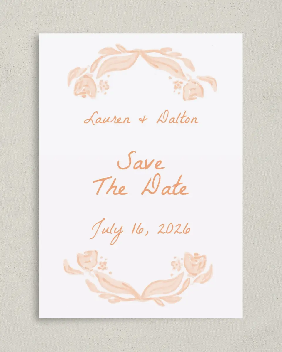 This is a 5" x 7" Save the Date Card called Ever After Blooms printed in full color on Premium Smooth paper