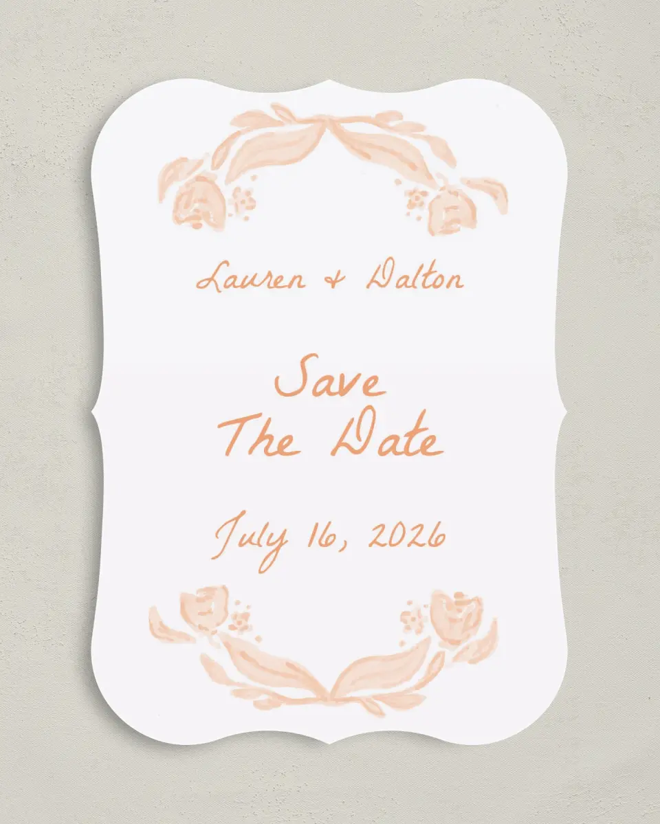 This is a 5" x 7" Save the Date Card called Ever After Blooms printed in full color on Premium Smooth paper