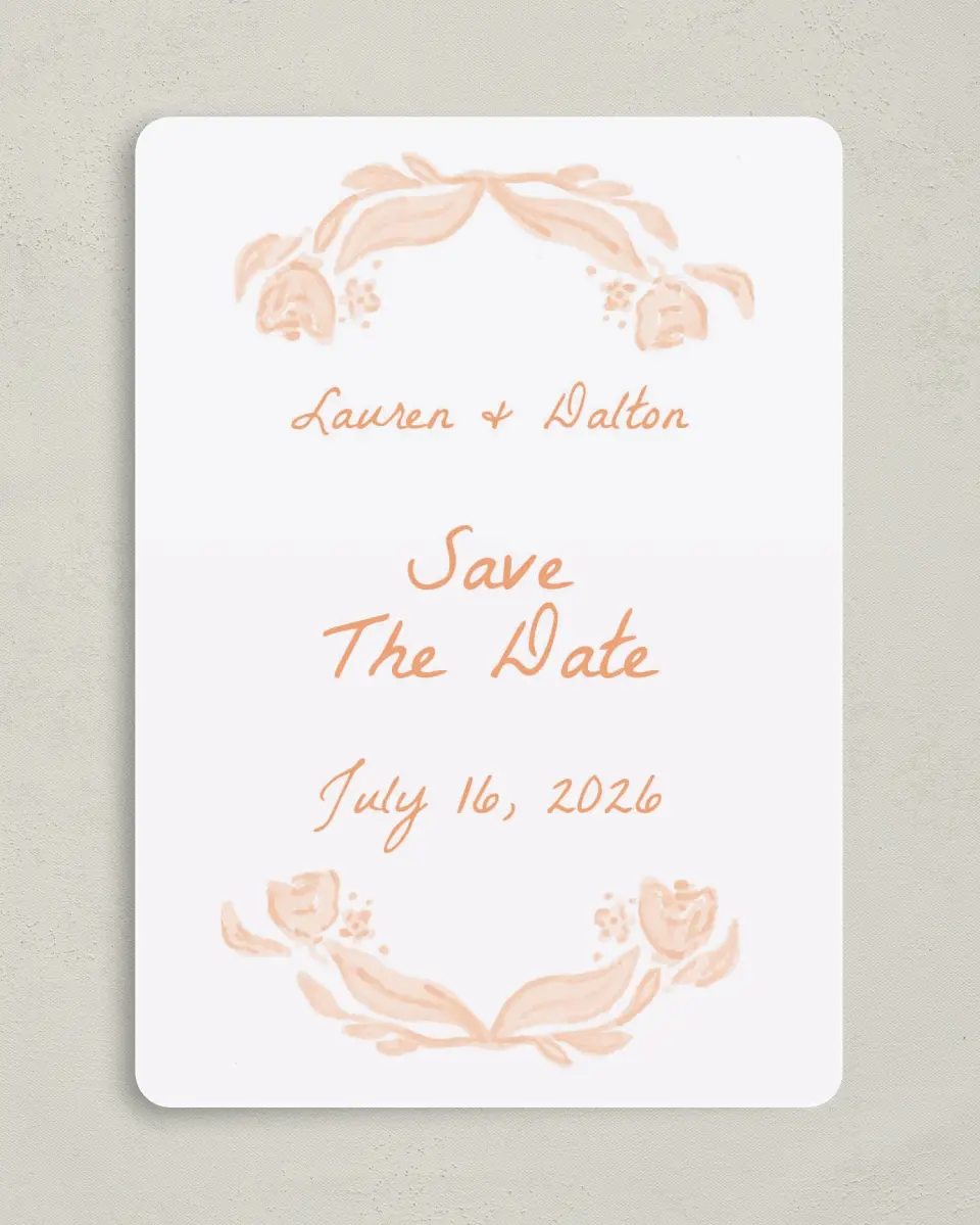 This is a 5" x 7" Save the Date Card called Ever After Blooms printed in full color on Premium Smooth paper