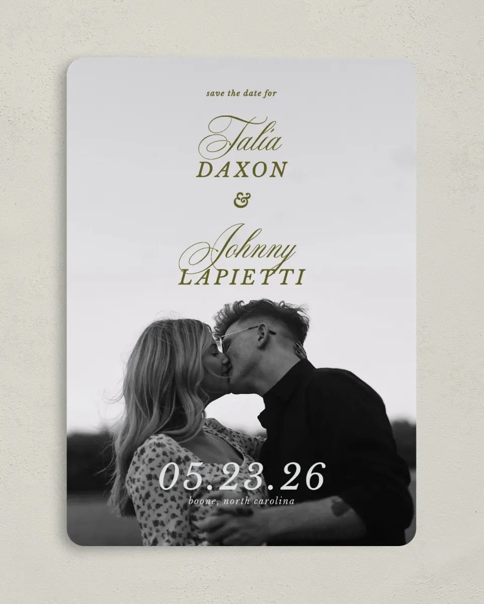 This is a 5" x 7" Save the Date Card called Love You Forever printed in full color on Premium Smooth paper