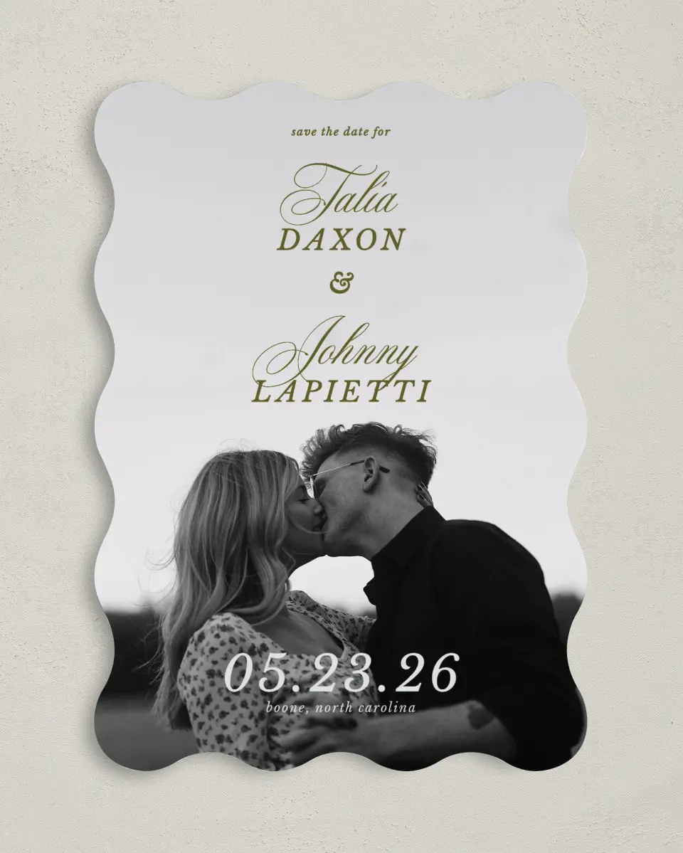 This is a 5" x 7" Save the Date Card called Love You Forever printed in full color on Premium Smooth paper