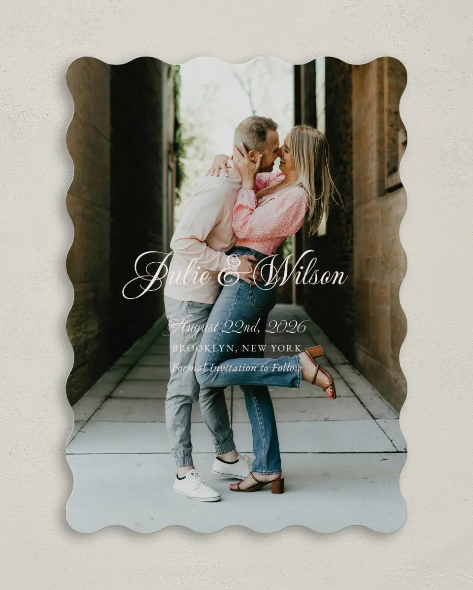This is a 5" x 7" Save the Date Card called Patterned Love printed in full color on Premium Smooth paper