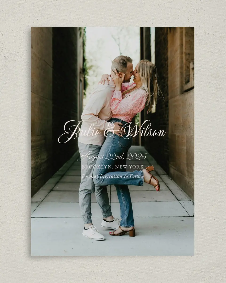 This is a 5" x 7" Save the Date Card called Patterned Love printed in full color on Premium Smooth paper