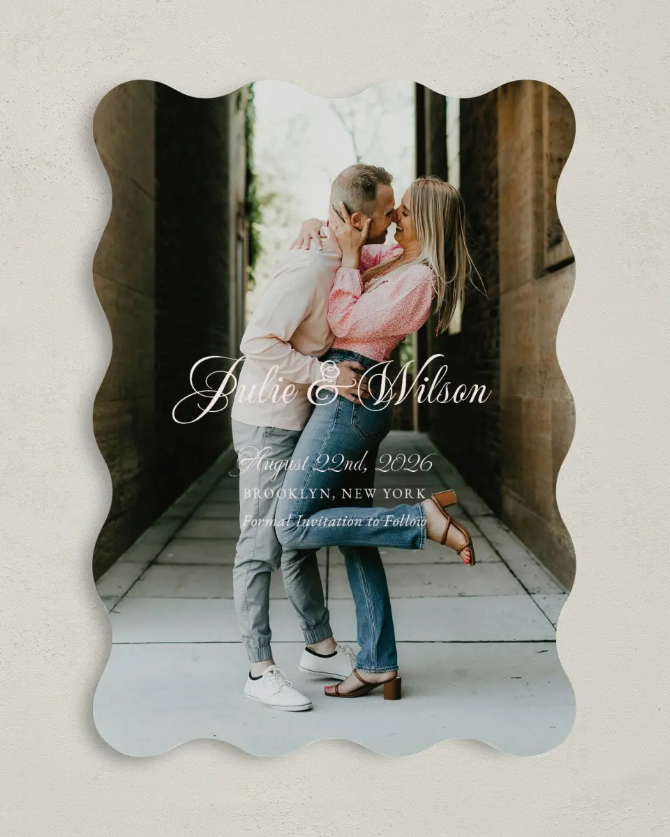 This is a 5" x 7" Save the Date Card called Patterned Love printed in full color on Premium Smooth paper