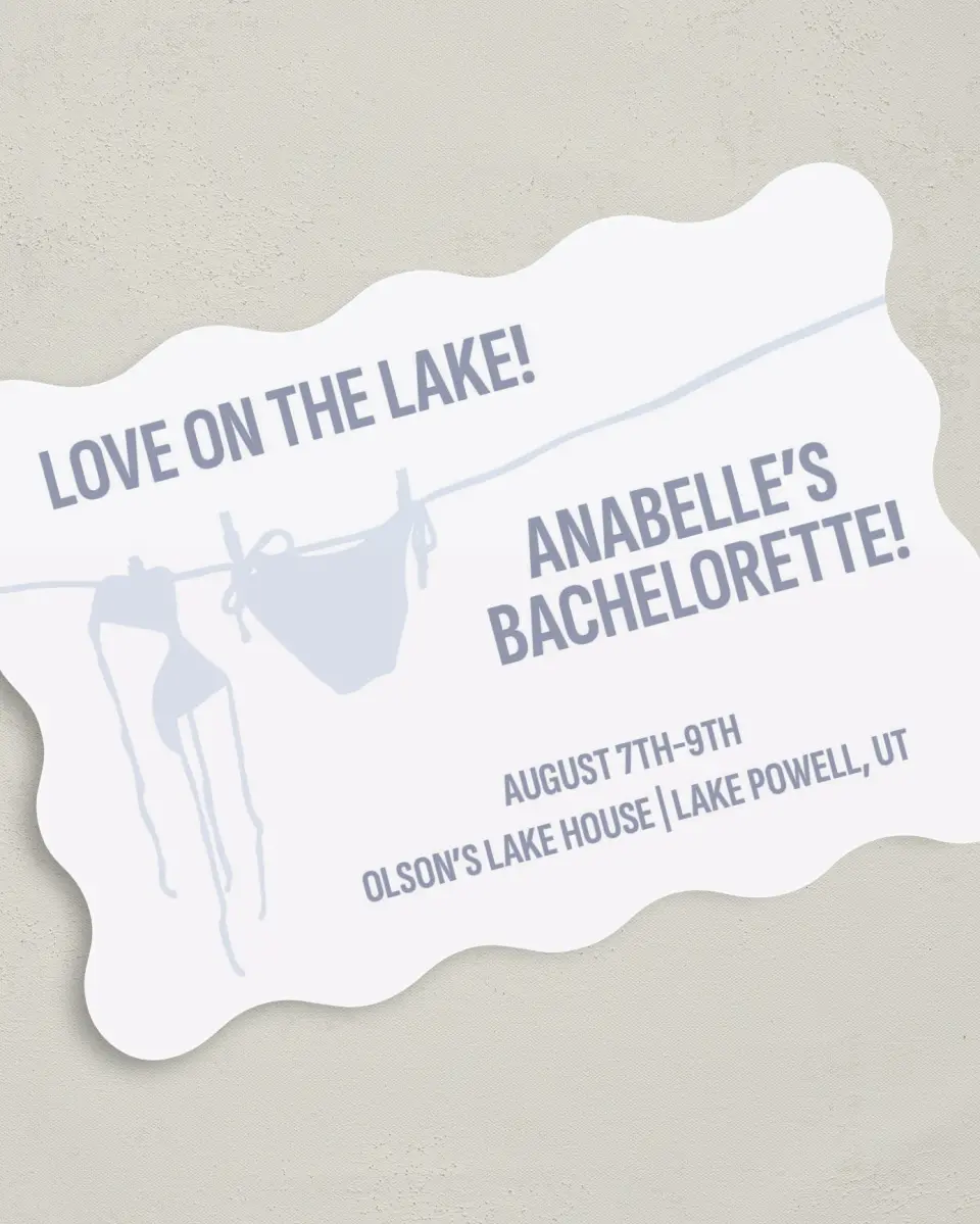 This is a 5" x 7" Bachelorette Party Invitation called Love on the Lake printed in full color on Premium Smooth paper