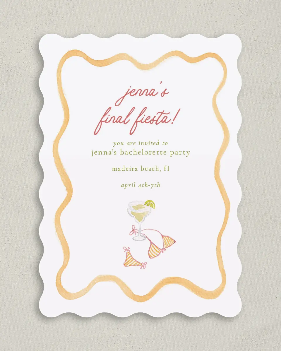 This is a 5" x 7" Bachelorette Party Invitation called Bride's Last Fiesta printed in full color on Premium Smooth paper