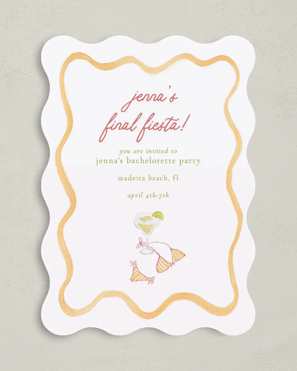This is a 5" x 7" Bachelorette Party Invitation called Bride's Last Fiesta printed in full color on Premium Smooth paper