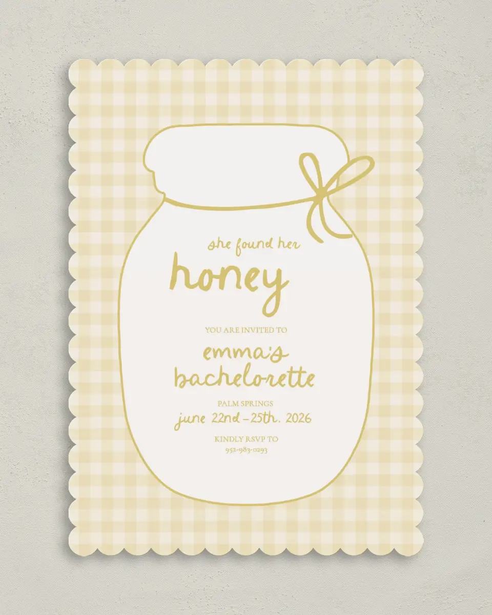 This is a 5" x 7" Bachelorette Party Invitation called She Found her Honey printed in full color on Premium Smooth paper