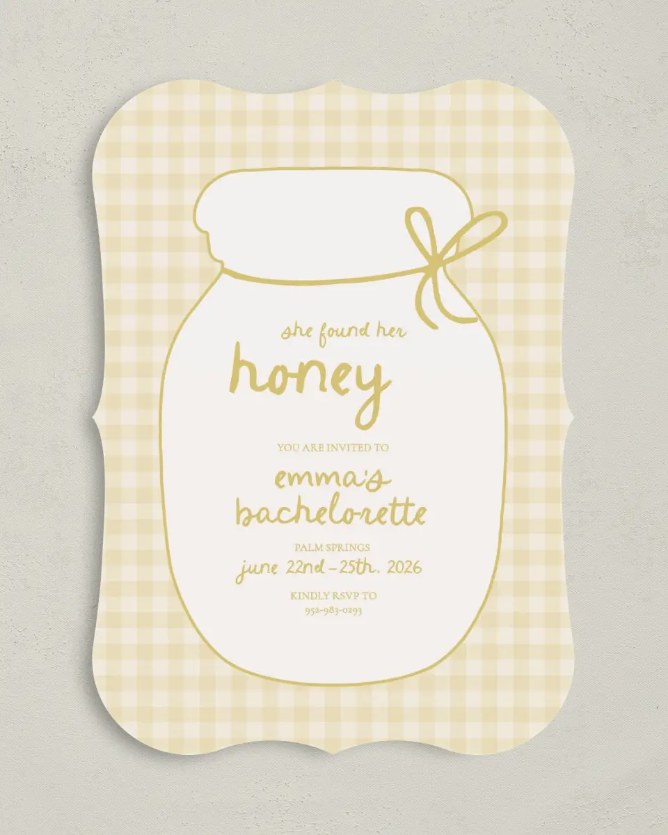This is a 5" x 7" Bachelorette Party Invitation called She Found her Honey printed in full color on Premium Smooth paper