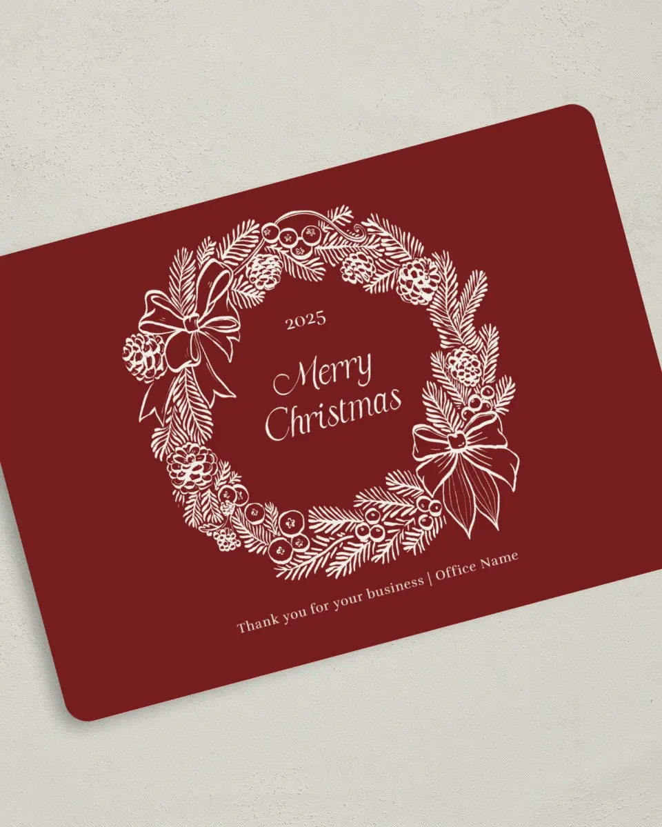 This is a 5" x 7" Christmas Card called Wreath Tidings printed in full color on Premium Smooth paper