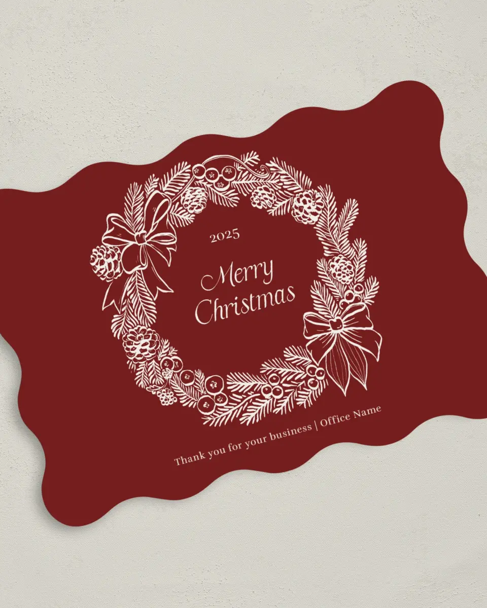 This is a 5" x 7" Christmas Card called Wreath Tidings printed in full color on Premium Smooth paper